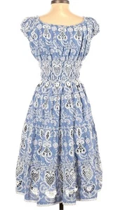 PAYAL JAIN ANTHROPOLOGIE SKY CIEL BLUE EYELET KNEE LENGTH DRESS, NWT, $268, Sz 8 - Picture 1 of 4