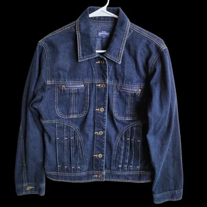 CHAQUETA VAQUERA VINTAGE Lee peto M azul lavado oscuro jean bolsillos con costuras doradas - Imagen 1 de 13
