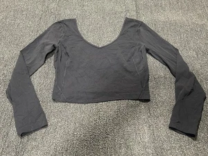 Camisa corta Lululemon Align manga larga para mujer pequeña negra elástica cuello en V gimnasio - Imagen 1 de 9