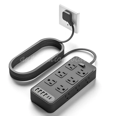18 In 1 Power Strip Surge Protector 5FT 12AC Outlets+4USB Ports+ 2Type C Port US - Image 1 of 4
