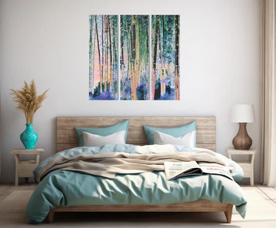 Acrylic Triptych - Jasper NP, AB Canada - Indigo, Coral, Emerald - Image 1 of 4