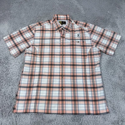 Browning рубашка мужская XL оранжевый серый клетку коротким рукавом кнопка спереди охоты - Изображение 1 из 4