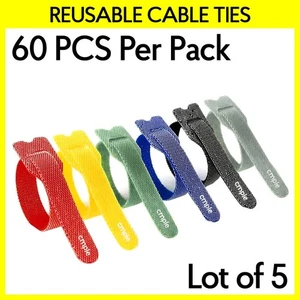 5x 60PCS 6" Sticky Cable Straps Multicolor Reusable Loop Ties Cable Organizer - Picture 1 of 5