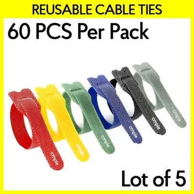 5x 60PCS 6" Sticky Cable Straps Multicolor Reusable Loop Ties Cable Organizer - Image 1 of 4