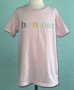 Bella Canvas Kids BONJOUR Paris France Hello T-shirt Tee Top Sz L - Picture 1 of 4