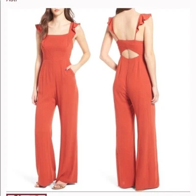 ASTR THE LABEL Ruffle Strap Open Back Jumpsuit NWT Size Large - Image 1 of 4