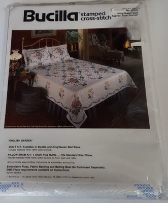 Kit de punto de cruz 98x103 edredón vintage Bucilla #40389, jardín inglés king/queen Foto 1 de 4
