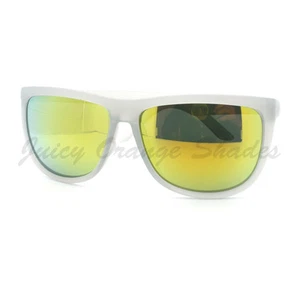 Oversized Square Sunglasses Matted Gray, Yellow Mirrored Lens UV400 - Picture 1 of 5