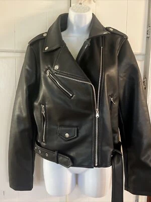 Chaqueta Bomber Rebecca Minkoff Nueva con Etiquetas Cuero Sintético Negra Motocicleta/Motero Talla M Nueva Foto 1 de 4