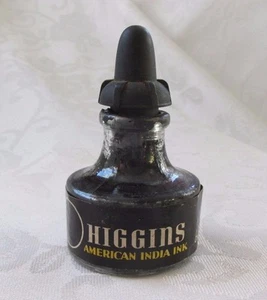 Botella de tinta Higgins vintage tinta India americana negra impermeable dibujo americano  - Imagen 1 de 8