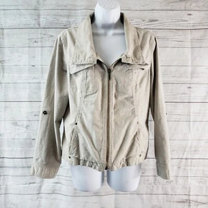 Coldwater Creek Womens Jacket Sz P12 Beige Gray Striped Full Zip Cotton Blend - Picture 1 of 6
