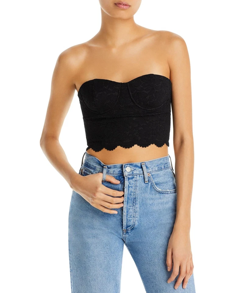 Top sin tirantes Aqua 303511 de encaje para mujer talla L negro Foto 1 de 2