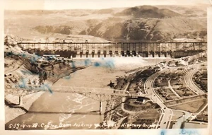 1939 Echtfoto RPPC Coulee Damm Blick auf Flussbrücke ODER Oregon - Bild 1 von 2