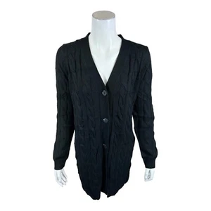 Lisa Rinna Collection Women's Cable Knit Cardigan Solid Black X-Small Size - Picture 1 of 2