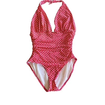 Traje de baño de una pieza a lunares rosa y blanco para mujer azul marino antiguo pequeño Foto 1 de 4