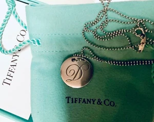 Tiffany & Co. Letter Initial D Sterling Silver Large Disc Pendant on 45cm Chain - Picture 1 of 11