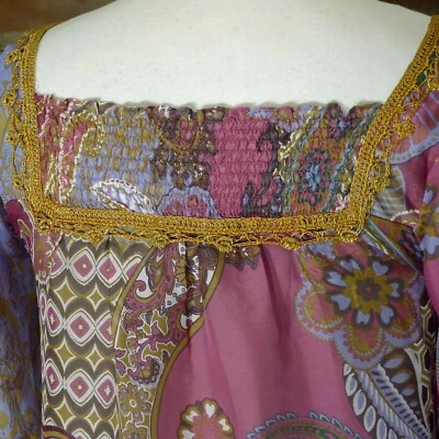 TRINITY BOHO SILK TOP/CROCHET BEADED DETAIL SIZE SMALL - Image 1 of 4