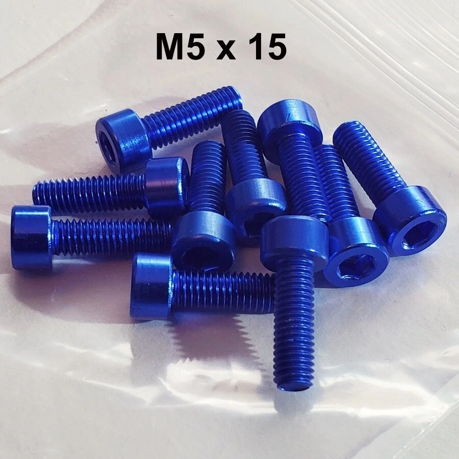 Alloy Water Bottle rack, bicycle accessory bolts - 10pc Blue - M5 x 15 - Image 1 of 1