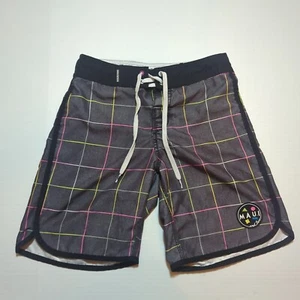 Maui And Sons Board Shorts Boys Sz 10 Gray Checkered Beach Pool Swimming Surfing - Picture 1 of 16