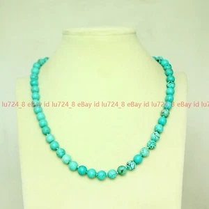 Genuine Natural 8mm Blue Turquoise Gemstone Round Beads Necklace 18" Dia. 8mm - Picture 1 of 12