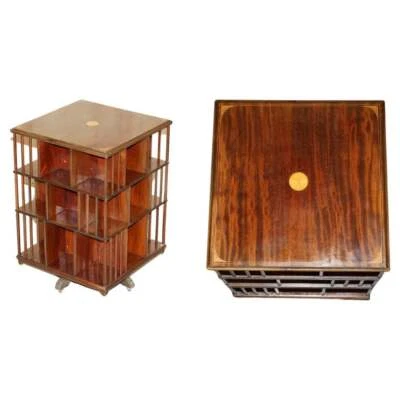 FINE EXTRA LARGE ANTIQUE SHERATON MAHOGANY & SATINWOOD REVOLVING BOOKCASE TABLE - Image 1 of 4
