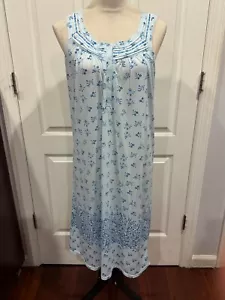 Women Strap Sleeve Blue Nightgown buttons front Henley W/Flowers L 40"L x19"W - Picture 1 of 4