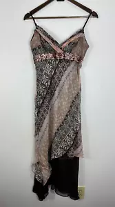 OC OC Beaded Babydoll Silk Dress Womens 4 Boho Y2K Fairy Sheer Maxi Asymmetrical - Picture 1 of 11