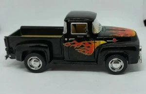 1956 FORD F-100 Pickup loose 1/36 scale, black with flames, Kinsmart pullback  - Picture 1 of 9