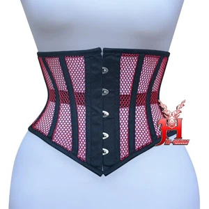 UnterbrustKorsett corsage Baumwolle Schwarz Netz Underbust Black Red Mesh - Picture 1 of 6