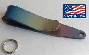 Titanium Pocket Suspension Clip EDC. Lanyard Keys Wallet Knife Keychain Rainbow - Picture 1 of 2