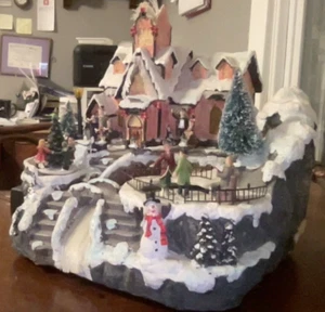 Large Xmas Village with Snow, Ice Skaters, Dancer, Singers That Move. Lights Up. - Picture 1 of 6