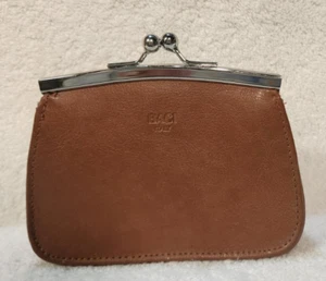 Vintage Baci Braun Leder Silber Druckknopf Münze Kreditkarte Geldbörse Portemonnaie Italien - Bild 1 von 11