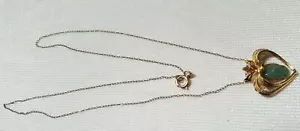 Genuine Jade Inset In Gold Plated Heart Pendant Necklace-Approx. 17" - Picture 1 of 10