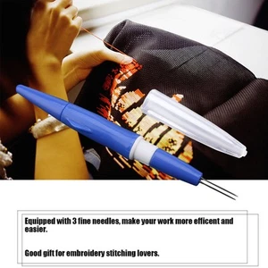Embroidery Felting Needle Punch Pen With 3 Fine Needles Set For Craft (Blue) - Picture 1 of 11
