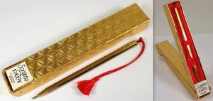 Bolígrafo Scripto Lady de colección borla roja y caja de lámina dorada retro NECESITA RECARGAR TINTA - Imagen 1 de 10