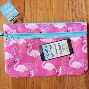 Sun & Sky Wet/Dry Badeanzug Zip Pouch Wristlet Touchscreen Pocket Flamingos - Bild 1 von 8