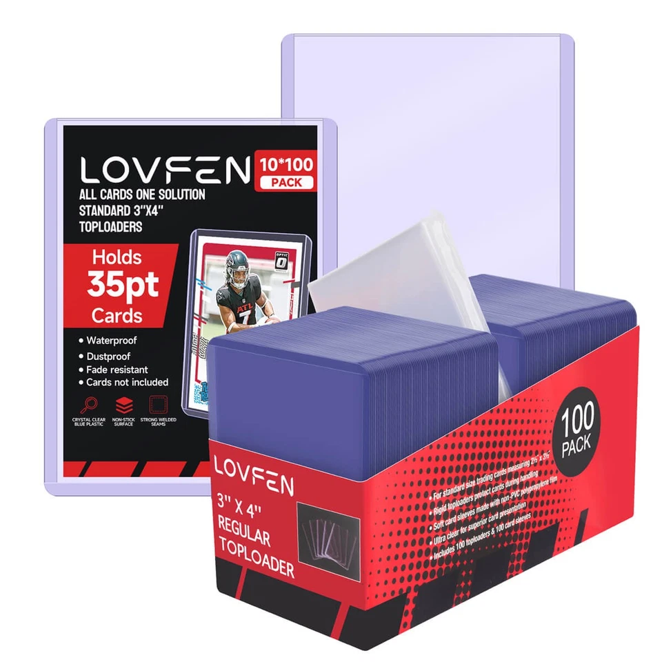 LOVFEN Regular 3"x4" Top loaders 1000CT With Free Sleeves 35pt Trading Card 10*100pack