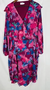 Time & True Damen Langarm Midikleid Größe 3X Bunt Blumen Kunst Cocktail - Bild 1 von 16