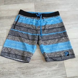 Pelagic Ocean Project Mens Board Shorts Size 38 Blue Gray Fish Swim Trunks - Picture 1 of 12