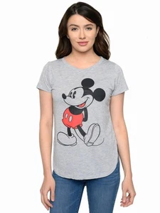 Womens Disney Classic Mickey Mouse Hi-Low Hem T-Shirt Heather Gray Junior Sizes - Picture 1 of 6