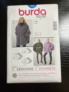 BURDA Pattern 7422 Winter Cape Two Lengths Scarf & Collar Variations 10-24 UNCUT - Picture 1 of 2