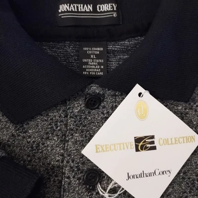 Jonathan Corey Mens XL Polo Style Dress Shirt Black Gray Executive Collection - Image 1 of 4