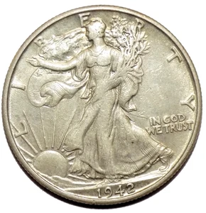 1942 - HALF DOLLAR USA- AMERICA WALKING LIBERTY SILVER 1 FINE COIN - WT.12.5 GRM - Picture 1 of 5