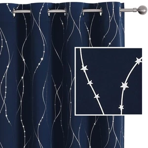 Navy Blackout Curtains for Kids Bedroom 54 Inch Length,Printed Design Room Da... - Picture 1 of 9