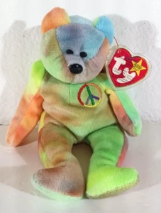 PEACE BEAR BEANIE BEBÉ 8.5" PE Pellets Etiqueta para la Oreja con Soporte Etiqueta para el TieDye 2/1/1996 - Imagen 1 de 13