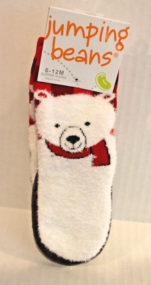 Jumping Frijoles Rojo Cuadros Oso Polar Zapatilla Calcetines Zapatillas Bebé Niño 6-12 Meses Foto 1 de 2