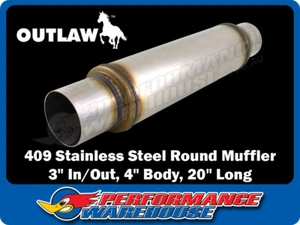 409 Stainless Steel Round Muffler, 3" In/Out, 4" Body Diameter 20" Overall - Picture 1 of 4