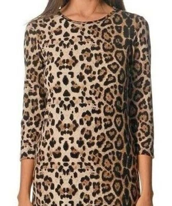 COTTON BLEND SLIM FIT WINTER WARM TUNIC LEOPARD PRINT COMFY STRETCHABLE DRESS - Picture 1 of 2