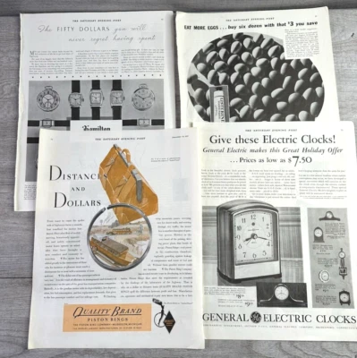 Lote de 4 anuncios impresos GRANDES Art Deco Sat Eve Post 1931 Listerine, relojes GE, Hamilton Foto 1 de 4