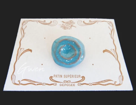 Antique French Ceramic Sewing Button Swirl Turquoise Blue 20 mm Round Collector Cover